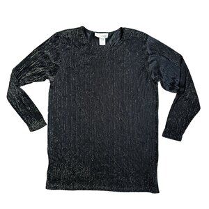 2/$18 SALE! Vintage‎ Impressions Semi Sheer Shirt Womens Metallic Gold Black USA